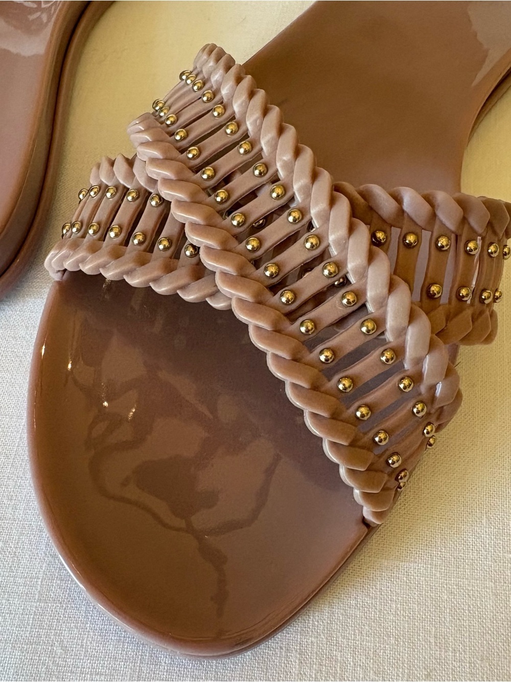Vince Camuto Erindra Braided Slide Sandals with Gold Stud Detail in Blush - Picture 4 of 7